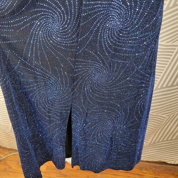 Vintage 90s Evening Skirt Maxi Plus 1X Pull On Stretch Waist Blue Glitter Long - Picture 5 of 7